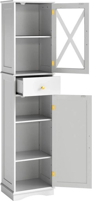 Costway Schmaler Badezimmerschrank in Weiß mit Glastüren und verstellbaren Einlegeböden - Bild 1