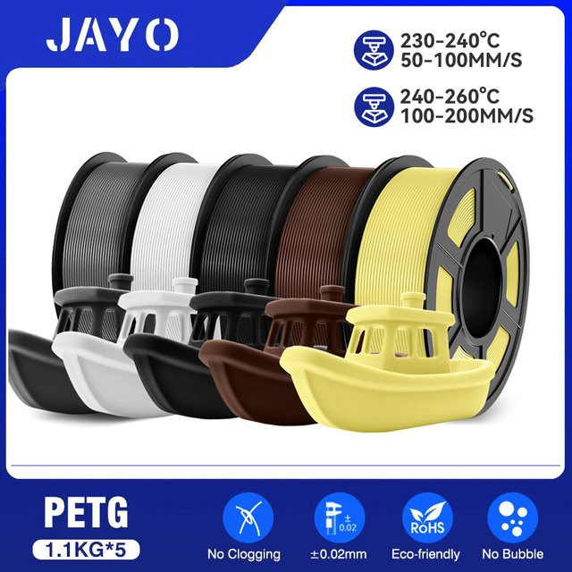 JAYO PETG 3D-Drucker-Filament für FDM, Mehrfarbig Schwarz, 1,1 kg pro Rolle - Bild 1