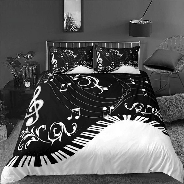 Bettwäscheset Binchi Fitness Vintage Gitarre Musik Thema aus Mikrofaser in Schwarz, 2/3-teilig, Bettdeckenbezug und Kissenbezug, Breite: 133 cm, Länge: 70 cm - Bild 1