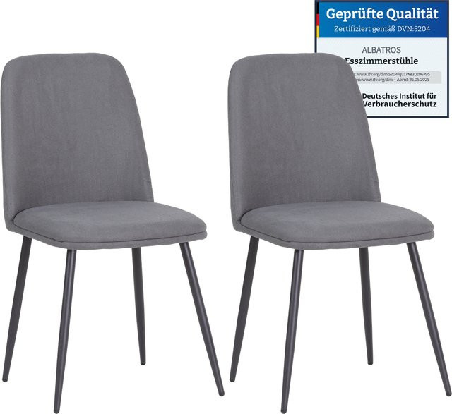 Albatros BONO 2er-Set Stoffstühle Grau im modernen Retro-Design, gepolsterte Esszimmerstühle - Bild 1