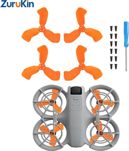 ZuruKin 2 Paar geräuschreduzierende 3-Blatt-Propeller für DJI NEO 2 Drohne, 2217S High-Thrust-Blätter CW/CCW in Schwarz und Orange - Bild 1