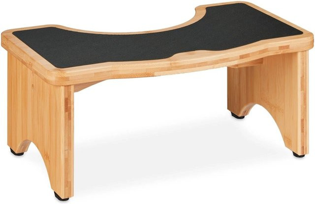 Relaxdays Toilettenhocker aus Bambus in Schwarz und Natur, rutschfest, B/T/H: 44,5 x 18,5 x 26 cm - Bild 1
