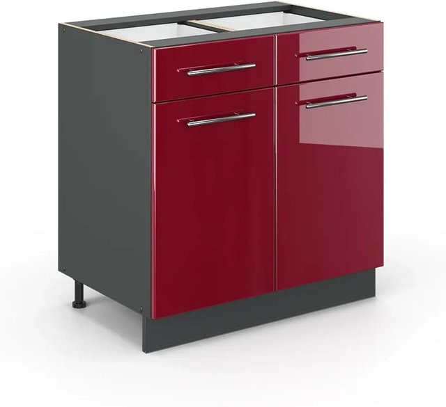 Vicco Küchenunterschrank Fame-Line in Bordeaux Hochglanz und Anthrazit ohne Arbeitsplatte, Breite: 80 cm - Bild 1