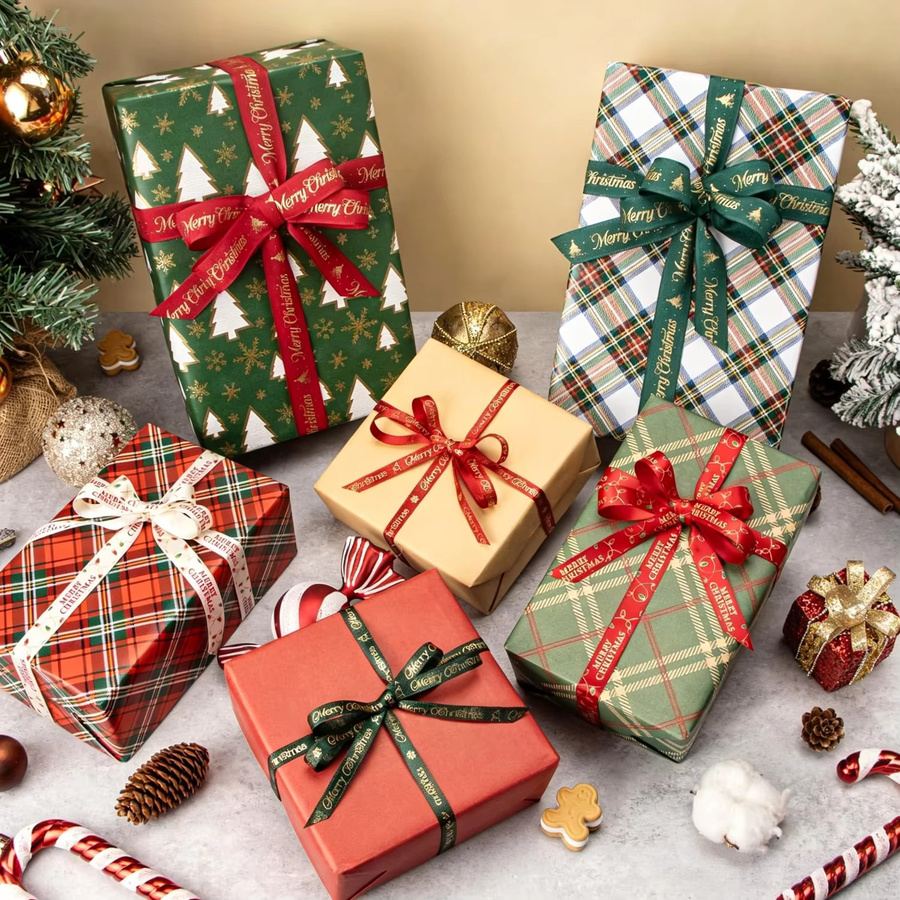 OEMOO Weihnachtsband aus Polyester in Grün, bedrucktes Dekorationsband für DIY-Geschenkverpackungen und Weihnachtsdekoration, Breite: 2,5 cm, Länge: 4,57 m - Bild 2