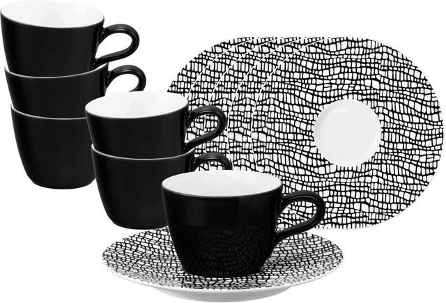 Seltmann Weiden Espressotassen mit Untertassen Life Fashion Schwarz aus Porzellan 6er Set 90 ml - Bild 1