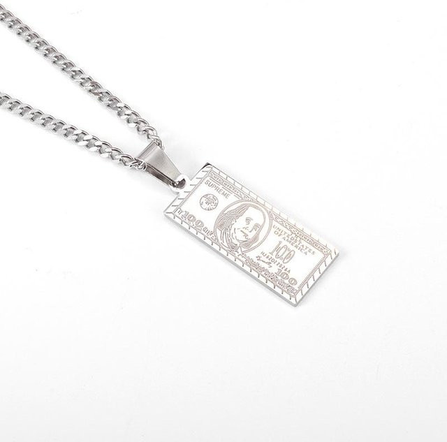 YIRAN Halskette 18k 100 US-Dollar Scheine, Edelstahl, Weiß, Unisex - Bild 1