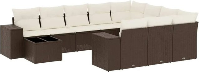 vidaXL 11-teilige Garten-Sofagarnitur aus Polyrattan mit Kissen, Braun - Bild 1