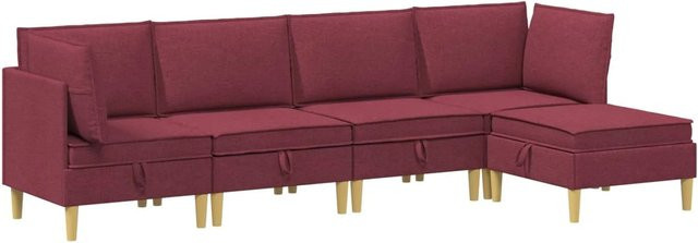 vidaXL Wohnzimmergarnitur aus Stoff in Weinrot mit Ecksofas, Mittelsitzen, Hocker und Kissen im L-Shape Design - Bild 1