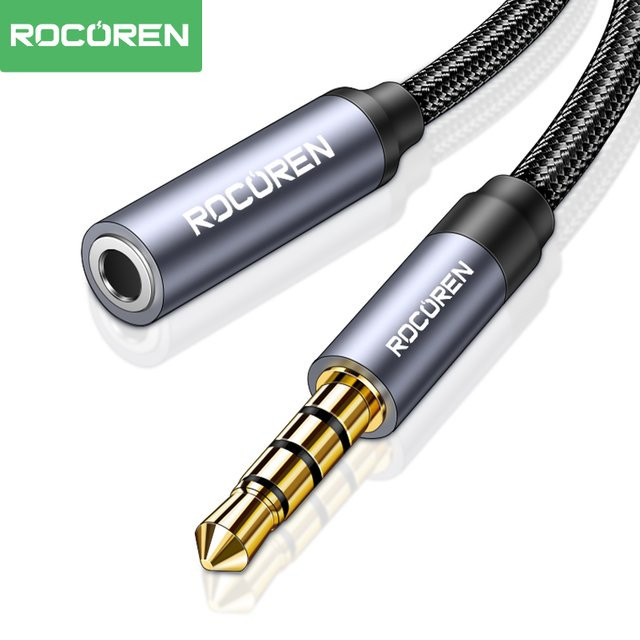 Rocoren AUX-Audio-Verlängerungskabel 3,5-mm-Klinkenstecker auf Buchse in Grau für Kopfhörer, Lautsprecher, Laptops und Tablets - Bild 1