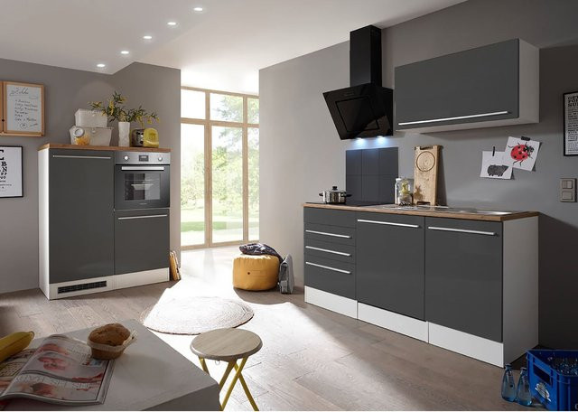 Respekta Premium Küchenzeile Grau mit Mineralite Einbauspülbecken und Soft-Close-Scharnieren, Breite: 320 cm - Bild 1
