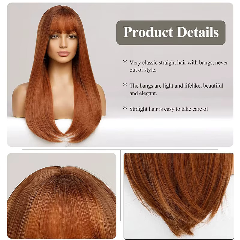 Suri Hair Perücke, rotbraun, lang, gerade, mit Pony, Damen - Bild 2