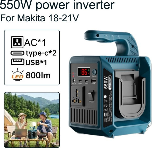 Makita Tragbare Powerbank mit 550W Sinuswellen-Wechselrichter für 18-21V Lithium-Akkus in Blau - Bild 1