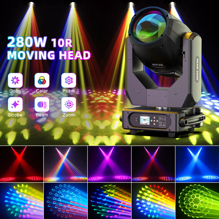 U'King 280W 10R Beam Moving Head Bühnenlicht mit DMX512, 14 Farben, 14 Gobos, 2 Prismen und Regenbogeneffekt in Schwarz - Bild 2