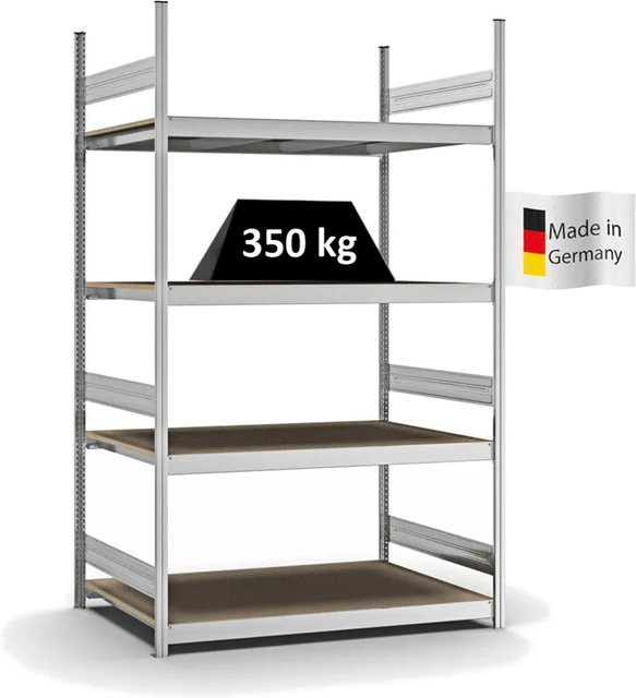 PROREGAL Weitspannregal Stecksystem T-Profil in Silber, verzinkt, mit 4 Ebenen Spanplatten, H x B x T: 250 x 150 x 80 cm - Bild 1