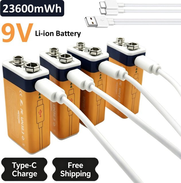 Rscrola Wiederaufladbare 9V Li-Ionen Batterie mit USB-C Anschluss, 23600mWh - Bild 1