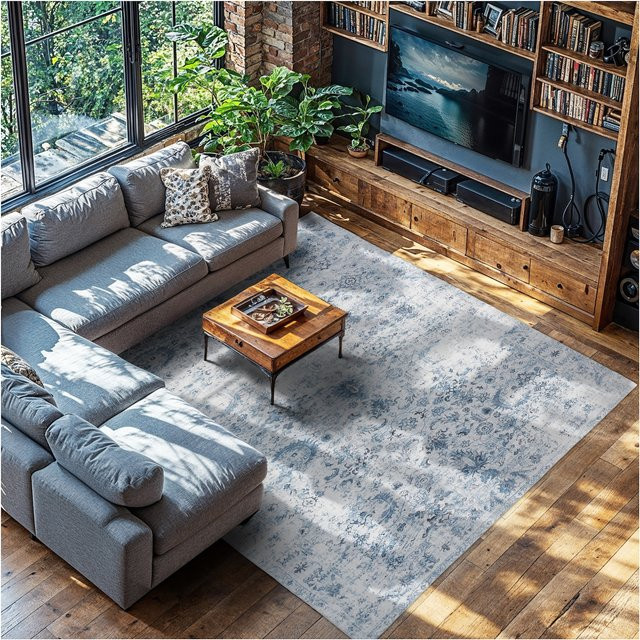 tectake Amara Vintage Designer Teppich mit orientalischem Muster in Blau, B/B: 340 x 240 cm - Bild 1
