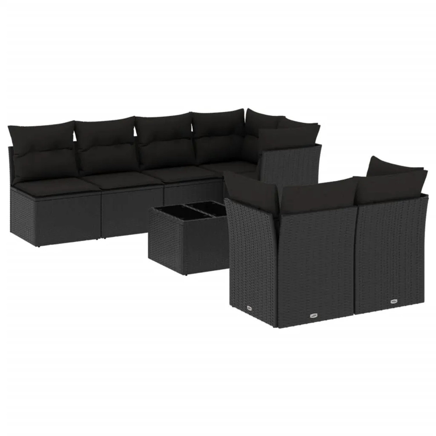 vidaXL 8-tlg Garten-Sofagarnitur aus Poly-Rattan mit Kissen in Schwarz - Bild 2
