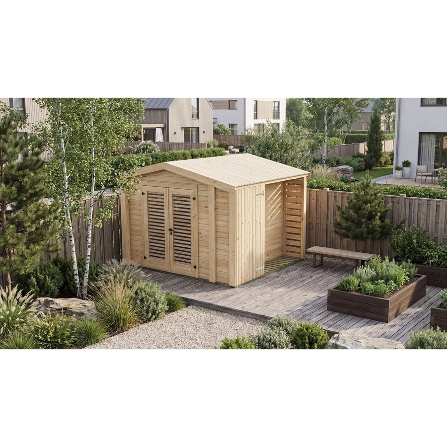 Weka Holz-Gartenhaus Killarney mit Satteldach in Natur Braun, B/T: 361 x 313 cm - Bild 2