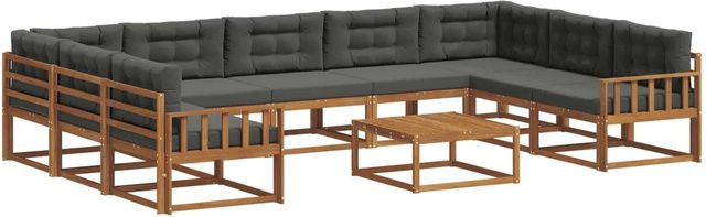 vidaXL Outdoor-Sofagarnitur 10-teilig aus Akazienholz in Natur und Anthrazit mit L-Form und Kissen - Bild 1