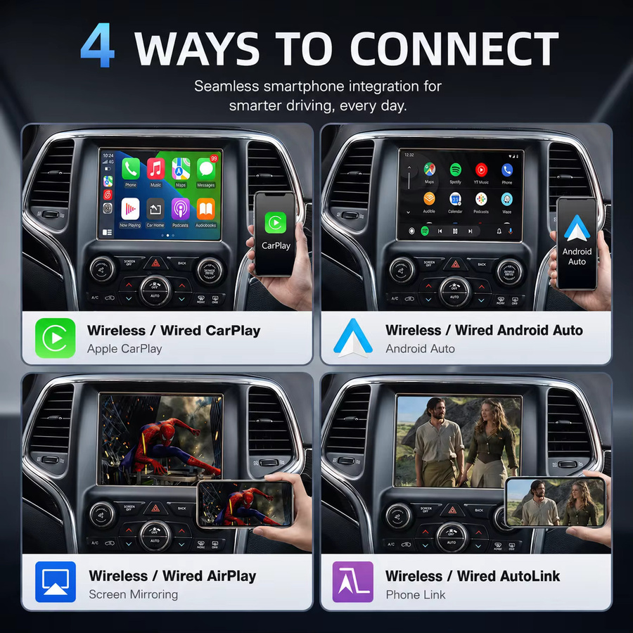 REEIIO Kabelloser CarPlay und Android Auto Decoder Box für Dodge Challenger, RAM, Chrysler 300C und Jeep Grand Cherokee 2013-2020, Schwarz, mit Airplay, Mirror Link und Bluetooth - Bild 2