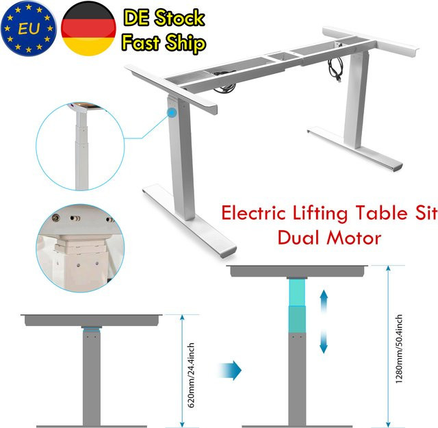 RATTM MOTOR Elektrisch höhenverstellbarer Schreibtisch Gestell mit Doppelmotor für Sitz- und Stehmodus in Weiß oder Schwarz - Bild 1