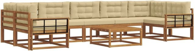 vidaXL Outdoor-Sofagarnitur L-Form aus Akazienholz mit 8 Kissen in Natur und Beige - Bild 1