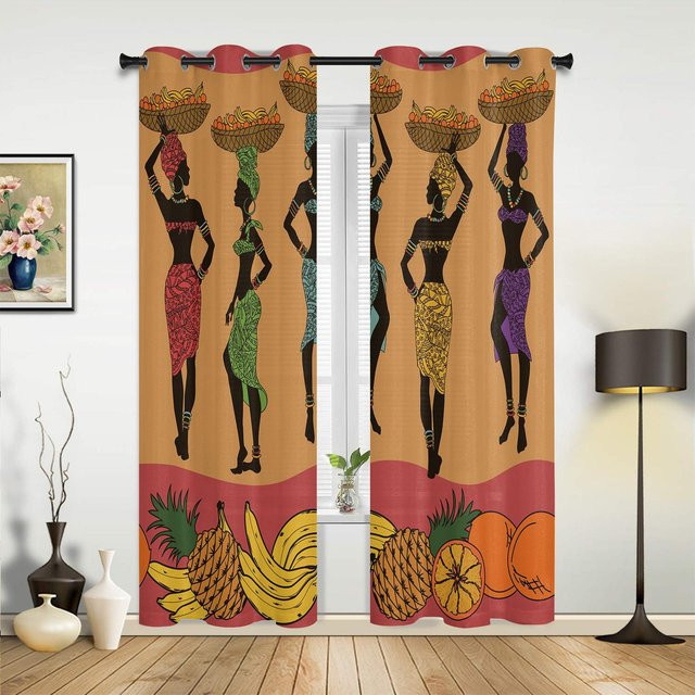 Dekorativer Vorhang im ethnischen Stil mit afrikanischem Frauenmotiv, schwarz und mehrfarbig, Breite: 135 cm, Höhe: 60 cm - Bild 1