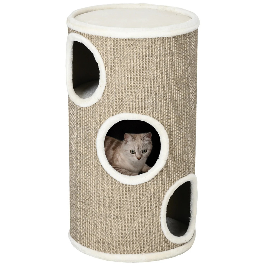 PawHut Katzenbaum Kratztonne in Braun mit 3 Ebenen und 3 Höhlen, Höhe: 70 cm - Bild 2