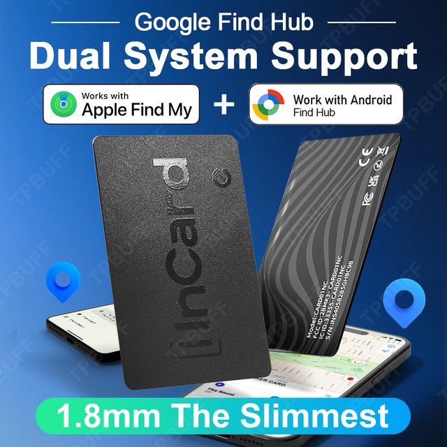 TPBUFF Bluetooth Tracking Karte in Schwarz für Android zur GPS-Standortbestimmung und als intelligentes Anti-Verlust-Tag für Brieftaschen und Schlüssel - Bild 1