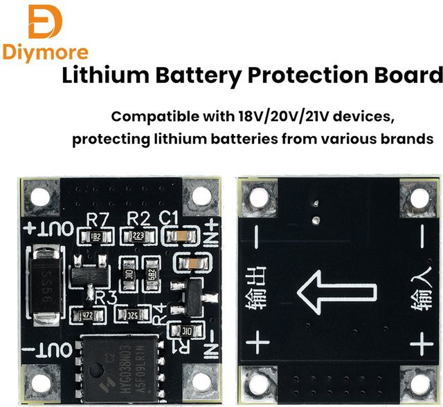 diymore Lithium-Batterie-Schutzplatine mit Über-/Unterspannungsschutz in Schwarz für Arbeitsleuchten, Ventilatoren und Lötkolben - Bild 1