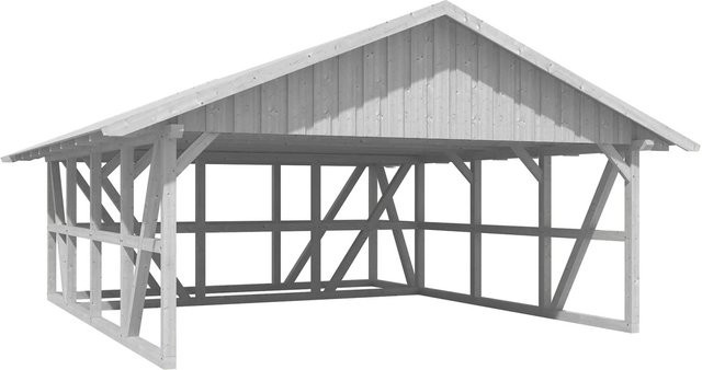 Skan Holz Carport Schwarzwald aus Fichtenholz mit Dachschalung und Abstellraum in Weiß B: 684 cm, T: 772 cm - Bild 1
