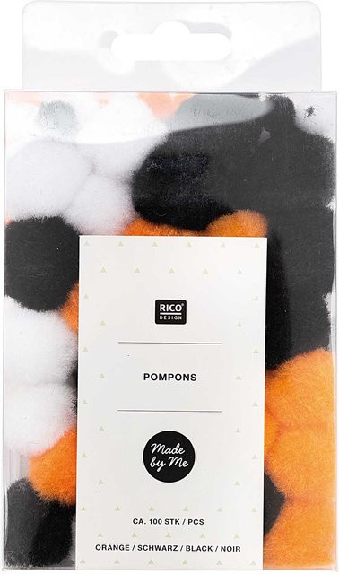 Rico Design Pompons in Orange-Schwarz, 8mm und 20mm, ca. 100 Stück - Bild 1