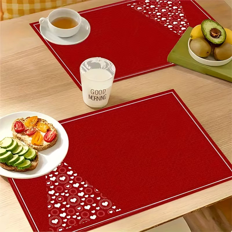 VIKAMA Weihnachts-Tischsets mit rotem Weihnachtsbaum und Schneeflocken-Design zur Tischdekoration - Bild 3