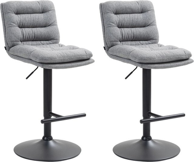 DELUKE Barhocker Turin 2er Set, grauer Stoff, schwarz, moderne Tresenhocker mit Lehne und 360 Grad Drehsitz - Bild 1