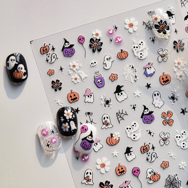 NAILFYOU Nagelkunst-Aufkleber, 5D, Geister, Spinnennetz, Kürbisse - Bild 1