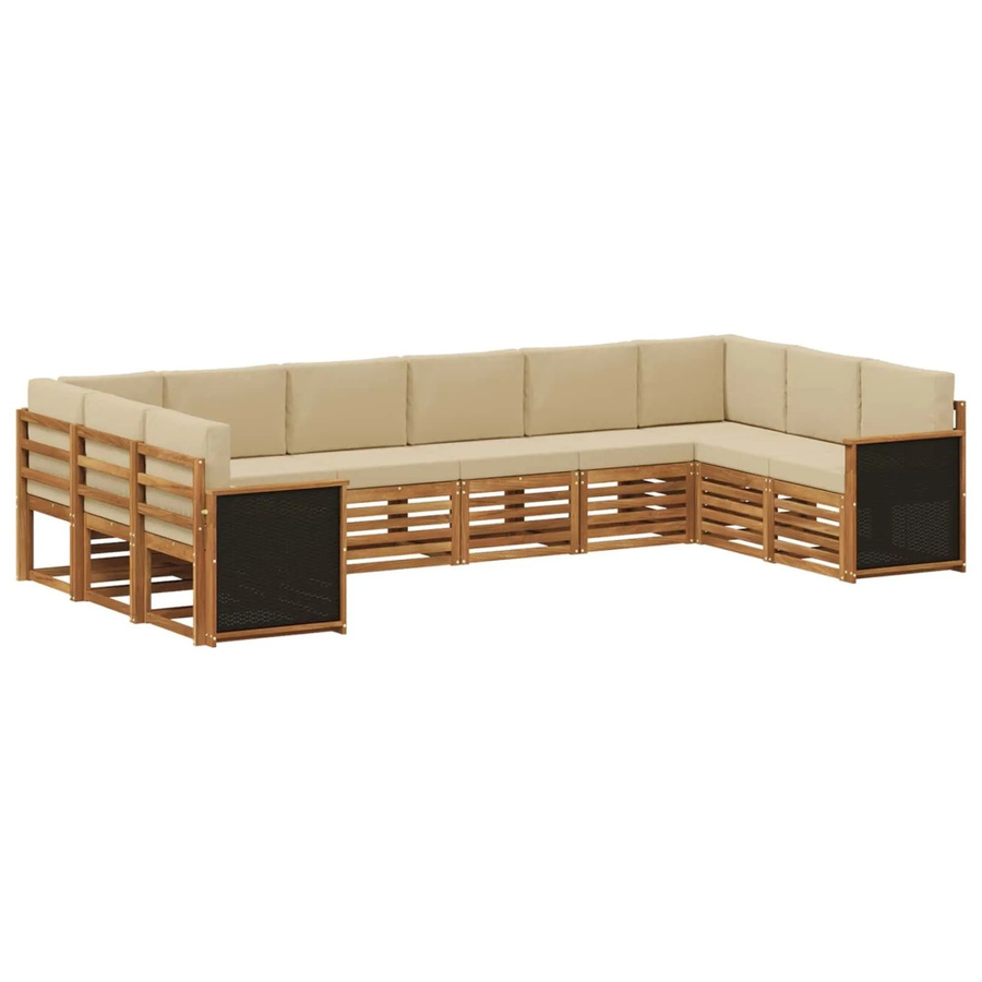 vidaXL Ecksofa Set aus massivem Akazienholz in Natur-Beige mit wetterfesten Polyester-Kissen - Bild 2