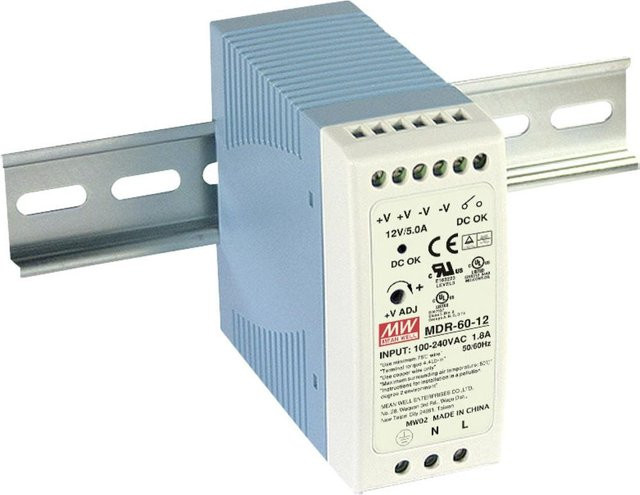 Mean Well Hutschienen-Netzteil MDR-60-12, 12 V/DC, 5 A, 60 W, Grau - Bild 1