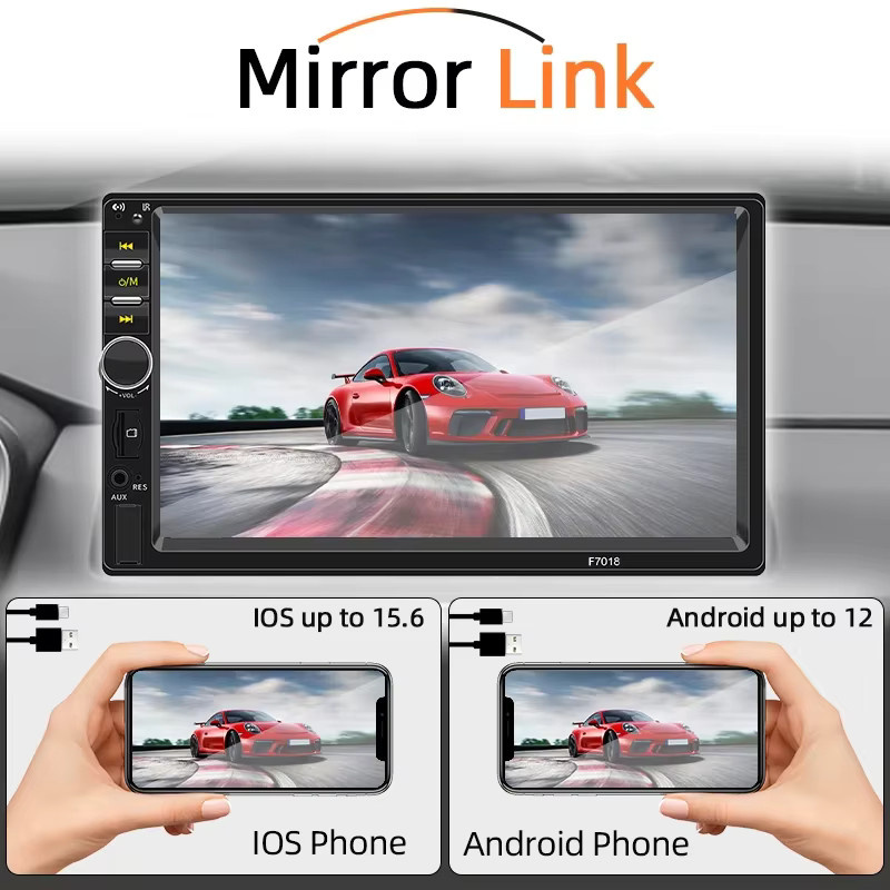 Hippcron 7 Zoll 1 DIN Autoradio mit HD-Touchscreen, Carplay, Android Auto, Bluetooth und MirrorLink in Schwarz - Bild 2