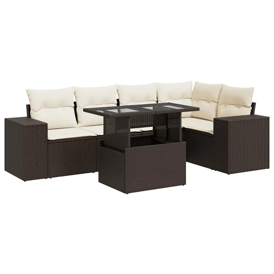 vidaXL 6-teilige Garten-Sofagarnitur aus Poly-Rattan in Braun mit cremeweißen Kissen - Bild 2