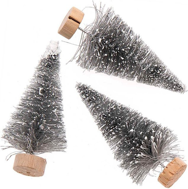 Rico Design Weihnachtsdekoration Tannen mit Schnee, 3 Stück, Grau/Weiß, Höhe: 7 cm - Bild 1