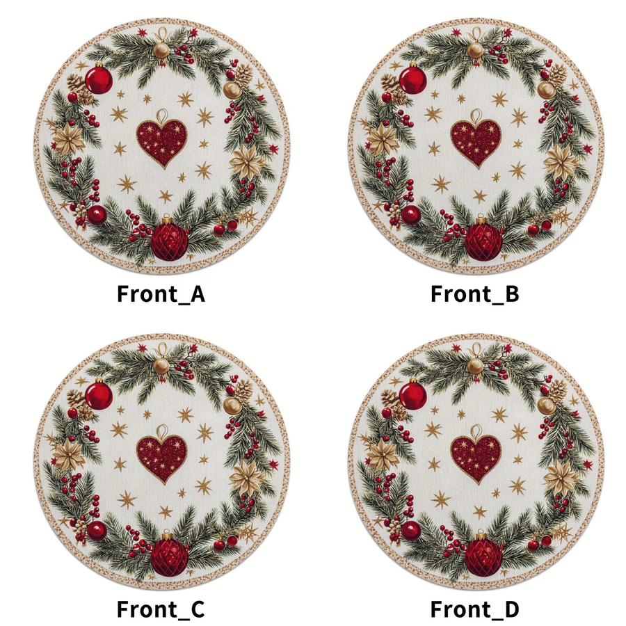 VIKAMA 4er Set Weihnachts-Mahlzeitmatten aus Leinen in Herzform mit Beeren, Gold und Glocken Motiv in Mehrfarbig - Bild 4