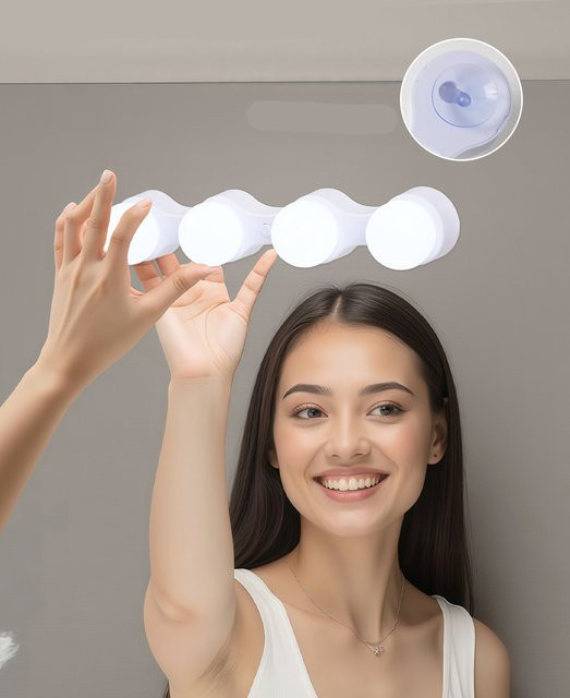 Hoopet LED-Kosmetikspiegelleuchte in Weiß mit USB-Anschluss und Saugnapf für Badezimmer und Schlafzimmer - Bild 1