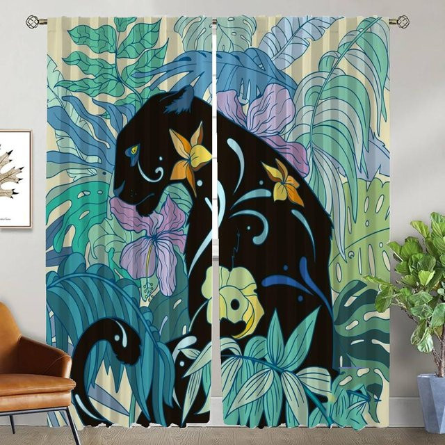 2er-Set Verdunkelungsvorhänge mit Magische Katze Motiv aus Tüll für Wohnzimmer und Schlafzimmer, Mehrfarbig, Breite: 50 cm, Höhe: 70 cm - Bild 1
