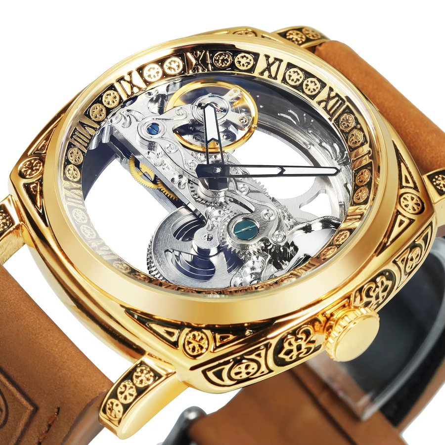 Forsining Armbanduhr, Automatik, Edelstahl, Leder, Gold, Herren - Bild 2