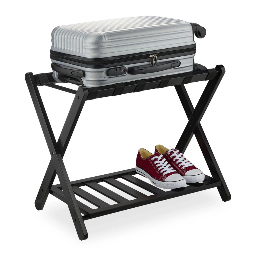 Relaxdays Kofferständer aus Bambus Schwarz klappbar mit Ablage B: 56 cm, T: 68,5 cm, H: 41,5 cm - Bild 2