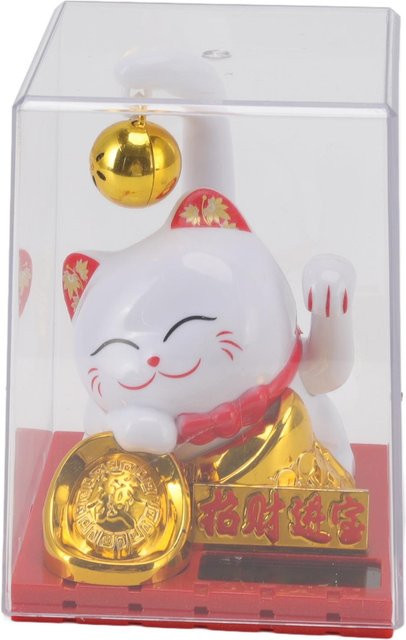OutsideWorld Solar-Glückskatze Deko-Statue mit Lichtsensor und kleiner Glocke für den Außenbereich - Bild 1