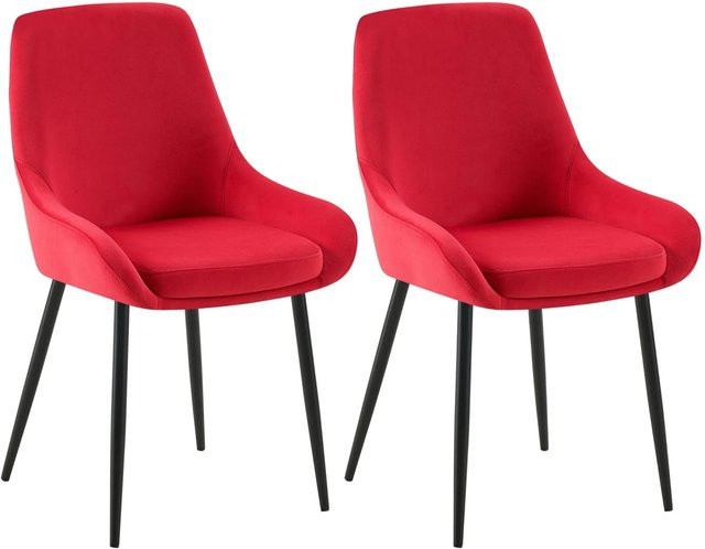 DELUKE 2er Set Esszimmerstühle PUNAR aus Samt in Rot und Schwarz, B/T/H: 50 x 53 x 86 cm - Bild 1