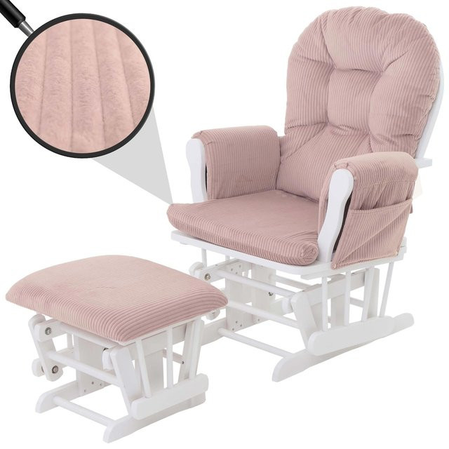 MCW Relaxsessel C76 mit Hocker aus Cord in Rosa und weißem Gestell - Bild 1