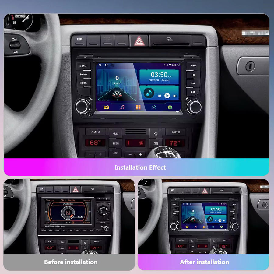 GEARELEC Android 14 Autoradio für Audi A4 2000-2008 mit 7 Zoll Display, kabelloses CarPlay, Android Auto, GPS und Bluetooth in Schwarz - Bild 2