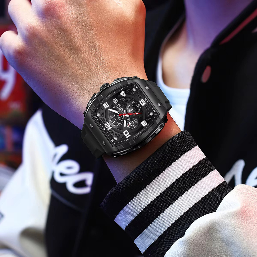 LIGE Chronograph, Quarz, Silikon, Schwarz, Herren - Bild 5